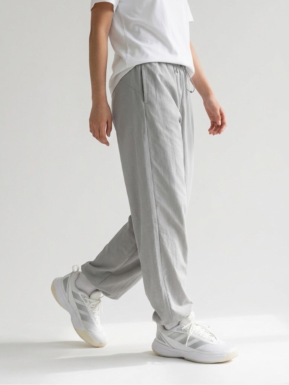adidas Women's Light Gray Drawstring Joggers